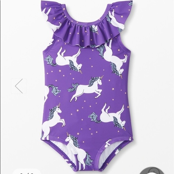 Hanna Andersson NWT  Ruffle One Piece Swim Suit Purple Hills Horses Siz 2 Scandi - Picture 1 of 4